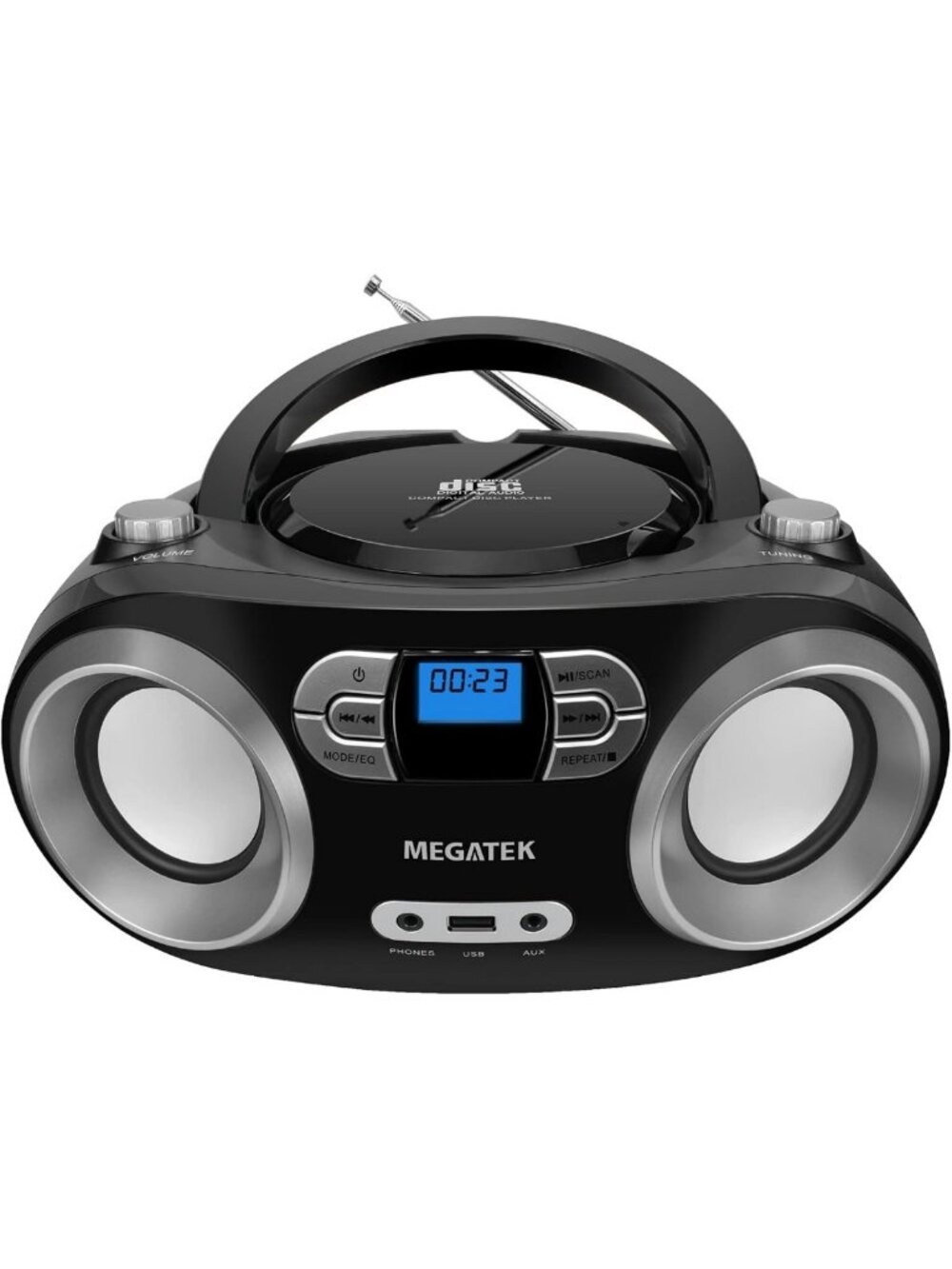 Portable CD Player Boombox with Bluetooth, FM Radio & AUX – Black Music System